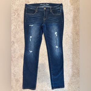 American Eagle Outfitters Dark Blue Distressed Skinny Jeans